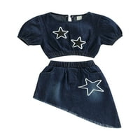 Aturuste Toddler Baby Girl Ljeto odijelo zvijezde uzorak uzorak natkriveni kratki rukav gornji dio elastičnog
