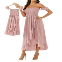 Vuloru sa roditeljskim djecom Off-ramena haljina s ruffle hem ružičasta odjeća