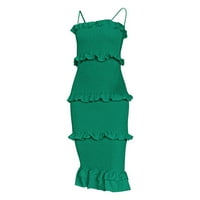 PXiakgy Ženska čvrsta boja Četiri elastična spajanje modne naborane tanke strapaste haljine zelene +