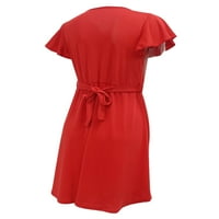 Ljeto u ženskoj haljini od pune boje Summer Sandress kratkih rukava Mini haljine Elgant V izrez crveni
