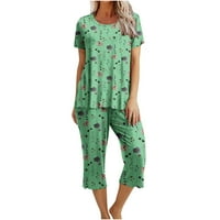 Zyekqe pidžama setovi za žene cvjetni vrhovi kratkih rukava sa Caprisom Slacks plus odijelo za spavanje
