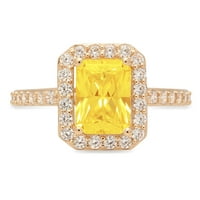2. CT Sjajni smaragdni rez simulirani žuti dijamant 14k Yellow Gold Halo Pasijans sa Accentima prsten