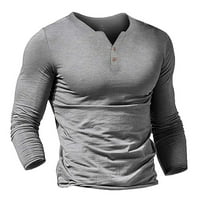 Fule mens dugme V izrez dugih rukava majica na vrhu ležerne bluza za mišiću
