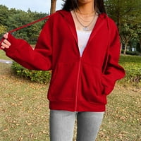 Zip up hoodie žene predimenzionirane duksere sa džepom s kapuljačom s dugim rukavima