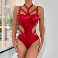 Žene PU spajane Halter Rompers izdubljeni playsuit donje rublje Bodysuits Red XL