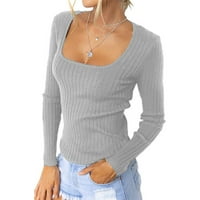 Ženske vrhove scoop vrat modna bluza Čvrsta žena majica s dugim rukavima Ljetna tunika Tee Siva M