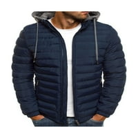 Merqwadd Muškarci Zimska kapuljača topla jakna Čvrsta boja hladne duge rukave zip-up puffer jakna