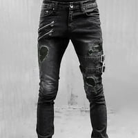 Hlače za muškarce Muške pantalone Ležerne prilike ravne srednje klapene malene traperice casual crna