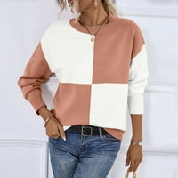Ženska modna labava boja blok okrugli izrez dugi rukav pulover pletit top yutnsbel