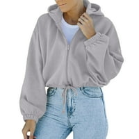 Rollbacks obrezirani kaputi za žene Casual Comfy Girls Fall modni vrhovi čvrsta puna zip jakna dugi