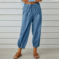 Ženske hlače visokog struka vuče kapri hlače sa džepovima široke pantalone za noge za žene