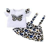 Mialeoley Kid Girls Sling suknje Set Leptir Print Tops + Leopard Subvender suknje