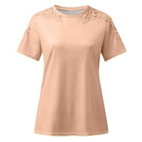 Ženske vrhove okrugla dekolte casual bluza Solidne boje ženske majice kratki rukav ljetni bež l