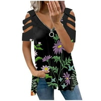 Ženske košulje Ženska modna casual sa patentnim zatvaračem s V-izrezom Ispisuje majica s kratkim rukavima