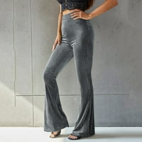 Ženske hlače Yoga Solid Boja visokog struka Flare Velvet Elastic Palazzo Fashion Loose Slacks Sportski
