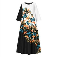 Žene cvjetne tiskane ležerne duge haljine O-izrez Bohemian Maxi Sundress