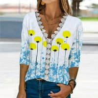 Žene Casual T-majice - rukav vintage vitke vrhove pulover cvjetni V izrez Stop vrhova žuta