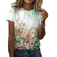 Ženska ljetna majica kratkih rukava Dame Floral Print Casual Labavi bluza Tee vrhovi