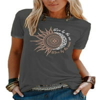 Luxplum ženski tee sunčev mjesec tiskani majica cvjetni tisak vrhovi labavog tunika bluza plaža majica tamno siva l