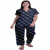 Moomaya tiskana pamučna košulja Pajamas Notch ovratnik za spavanje ženskih padžama set