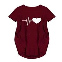 Ženska majica za klicanje srca Haljina kratkih rukava vino crvena 3xl