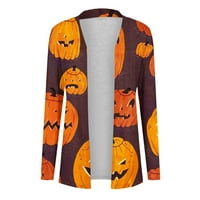 Ženska modna jakna Jesen zimski gornji odjeća kaput Halloween Print Cardigan Jakna vrhova narandžasta