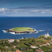 Portugal, Azores, otok Sao Jorge, Topo. Lighthouse and ilheu do topo topost ostrva Poster Print by Walter