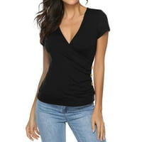 Majice za ženske majice Ležerne prilike sa punim V-izrezom Preklop kratkog rukava Slim Splice bluza