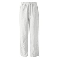 HVYesh Womens Plus size pamučne posteljine hlače Ljeto elastične strugove casual bageresne ravne pantalone