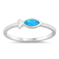 Plava simulirana opal riblja ribe midi prsten. Sterling Silver Band Cubic cirkonijski nakit ženski veličine