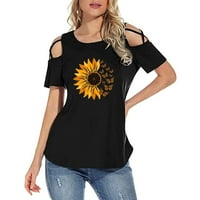 Ženske ljetne majice s kratkim rukavima Tunic Strappy Hladni ramena na vrhu majice za okrugle vrat za