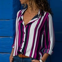Ženski bluze opružni dugi rukav s dugim rukavima majice s majicama Dressy Work Tops prugasta labava