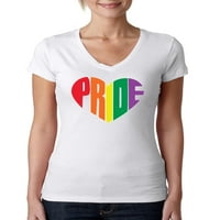 Rainbow LGBTQ Gay Pride Heart LGBT Pride ženski Junior Fit V-izrez TEE, bijeli, veliki