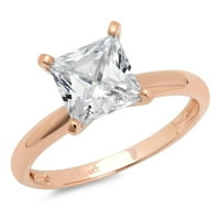 CT briljantne princeze sintetički bijeli safir 14K ružičasto zlato pasijans prsten sz 8