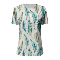 Bazyrey Womens Ljetni vrhovi Grafički tiskani bluza Ženka Henley Casual Short rukav pamučni majica Kupi