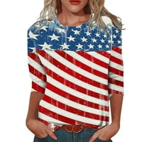 Ženske košulje Žene Modni okrugli vrat Ležerne prilike Three Quarter Flag The Print Tops Majica Bluza
