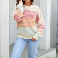 Znojici aailaimeta za žene pleteni džemper casual labavi fit plus veličina boja blok okrugli izrez