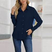 Ženska bluza Žene Ležerne tipke dolje majice V izrez dugih rukava ovratnik uredskih bluza vrhova s ​​džepom