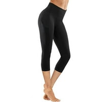 Tajice za žene uska elastična brza suha čvrsta boja s joga capris crna s