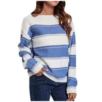 Smanjeni ženski džemper okrugli dekolte pulover džemper pruge slobodno vrijeme srednje dužine s velikim