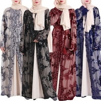 Porfeet za žene izvezene šljokice Muslimanke Abaya Islamski Jilbab Cardigan Long Robe