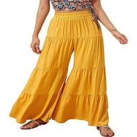 Paille žene Palazzo pant široke noge hlače visoke struke dno vrećice ljetne hlače žute l