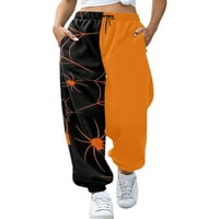 Ženske hlače za Halloween Jogger kostim pauk ispis patchwork elastične strukne konusne duksere Halloween