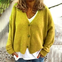 Wyongtao ženski kabel dugih rukava pleteni džemper otvorio je prednji kardigan gumb labava odjeća, žuti