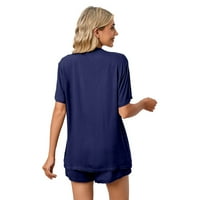 Valcatch ženske pidžame postavljeno dugme s kratkim rukavima dolje V-izrez kući i kratke hlače