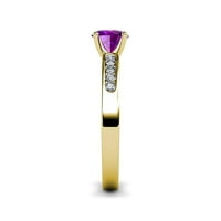 Ametist i dijamantni zaručnički prsten 1. Carat TW u 14K žutom zlatu .Size 6.0