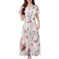 Ženska casual haljina bez rukava za rukavice za modnu policu kratkih rukava boemska cvjetna print običan fit jednostavna majica labava cvijeća haljina