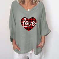 Dnevne majice za Valentinovo za žensku majicu V-izrez Women Comfy labava bluza Valentinovo plećeno srce