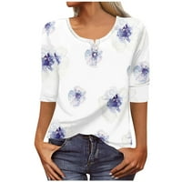 APEPAL WOMENS vrhovi žene Henley majice rukav za ispis majica Dugme Dressy Bluze za žene ljubičaste s