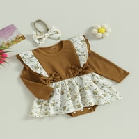 Sunost za bebe Djevojke jesenje Romper haljina s dugim rukavima, cvjetni patchwork princeza odjeća s